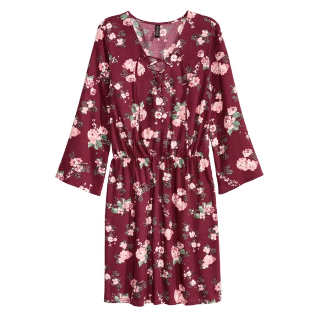 H&M Divided Floral Dress with Lace Up Neckline Size 4 / Small